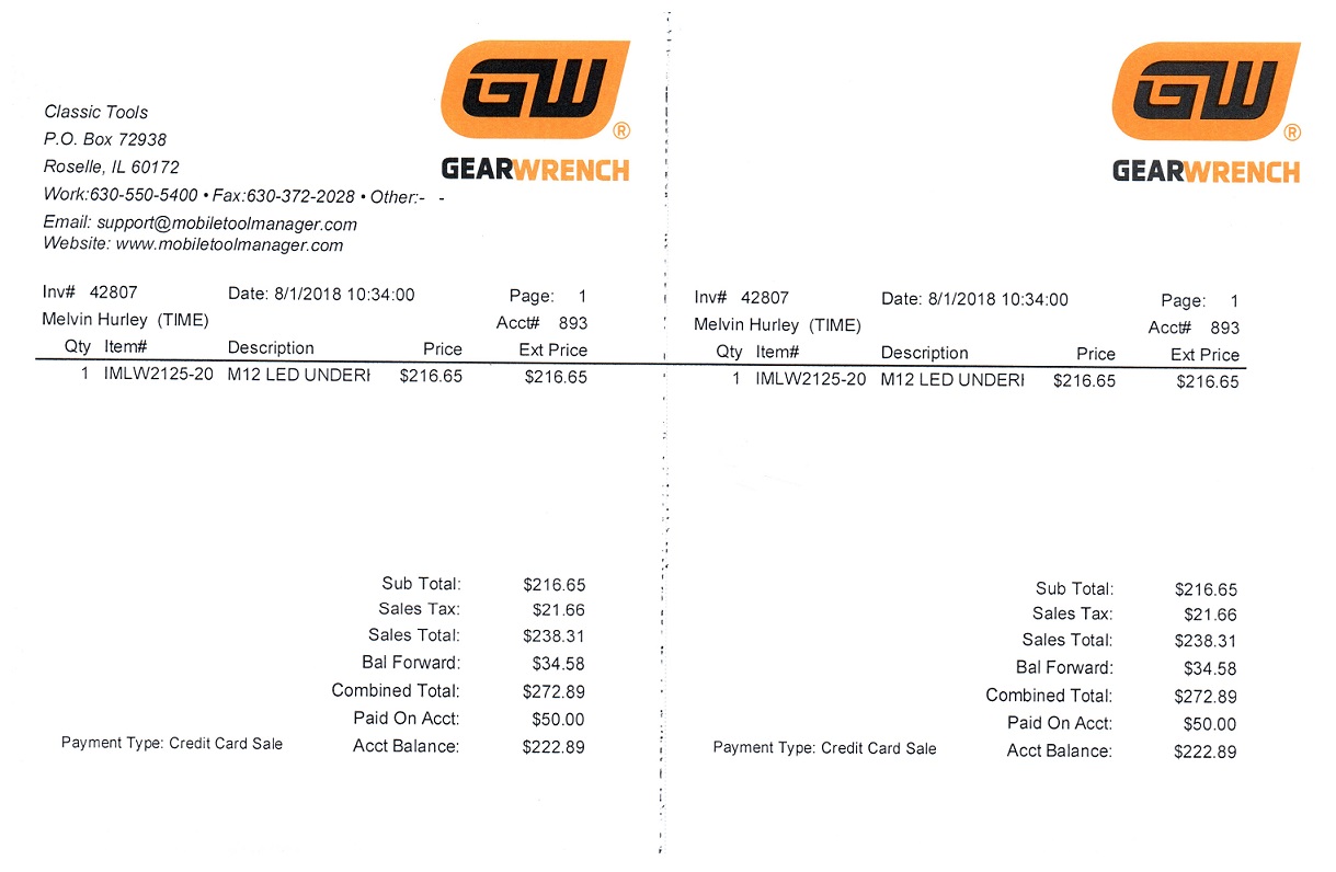 GearWrenchStreet Team Logo 1/4 Page Invoice Paper